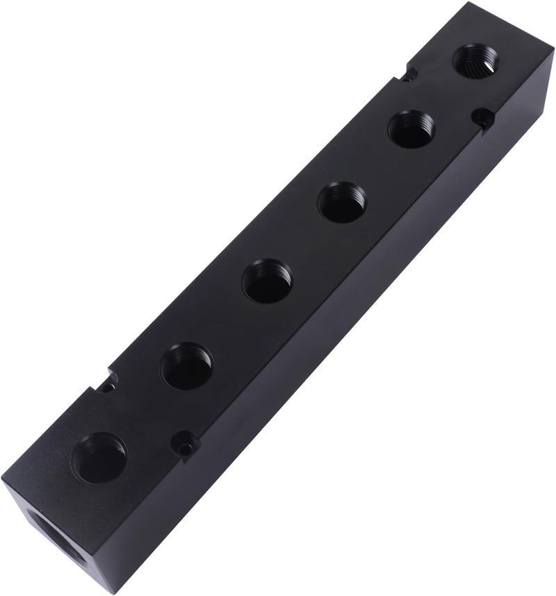 MARSTEK High Flow Air Manifold, Air Compressor Manifold, Air Hose Inline Manifold Block Splitter, Pneumatic Manifold Air Distribution Block, NPT 1 Inch Supply Port, NPT 1/2 Inch Output Port (6 Way 8 Port) - Image 1